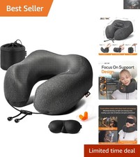 Adjustable Memory Foam Neck Pillow for Travel Includes Earplugs and Eye Mask