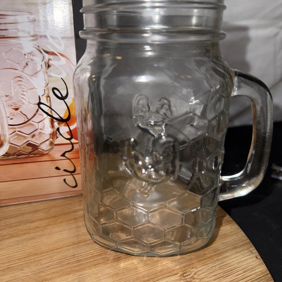 Juego de tres vasos de gallo de albañil de vidrio de desgaste circular taza de 17 onzas Foto 3 de 4