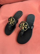 Image of Tory Burch Miller Soft Leather Metal Logo Sandals, Size 4.5 UK