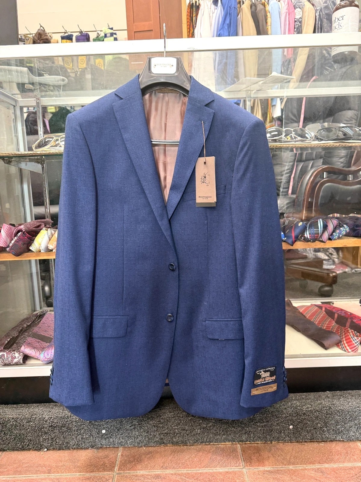 NEW Mens Prontomoda Sport Jacket Blazer 100% Lambs Wool Modern Fit Navy Blue USA