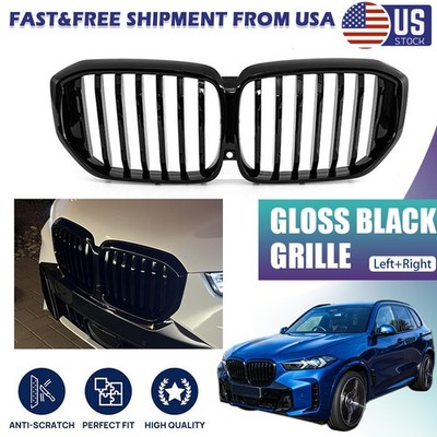 Gloss Black Front Bumper Single Line Grille Grill For BMW G05 LCI X5 2023 2024