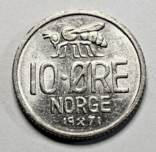 1971 Norway 10 Ten Ore - Norwegian Coin - Copper Nickel - World Coin - Europe 