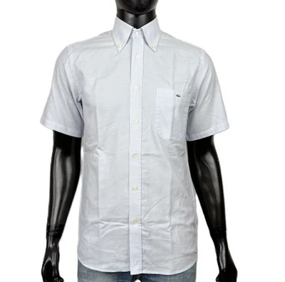 Chemise homme Lacoste 39 M bleu bleu bleu manches courtes coton fantaisie pois - Photo 1/4
