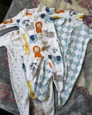 Fred & Flo 3 Pack Baby Babygrow Sleepsuits 3-6m Cotton Animals Long Sleeve