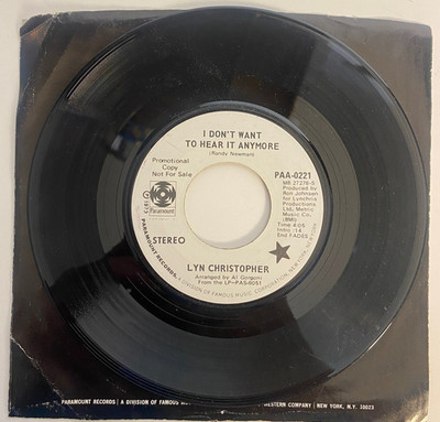 Lyn Christopher I Don't Want To Hear It Anymore 45 Promo Paramount Groove NM