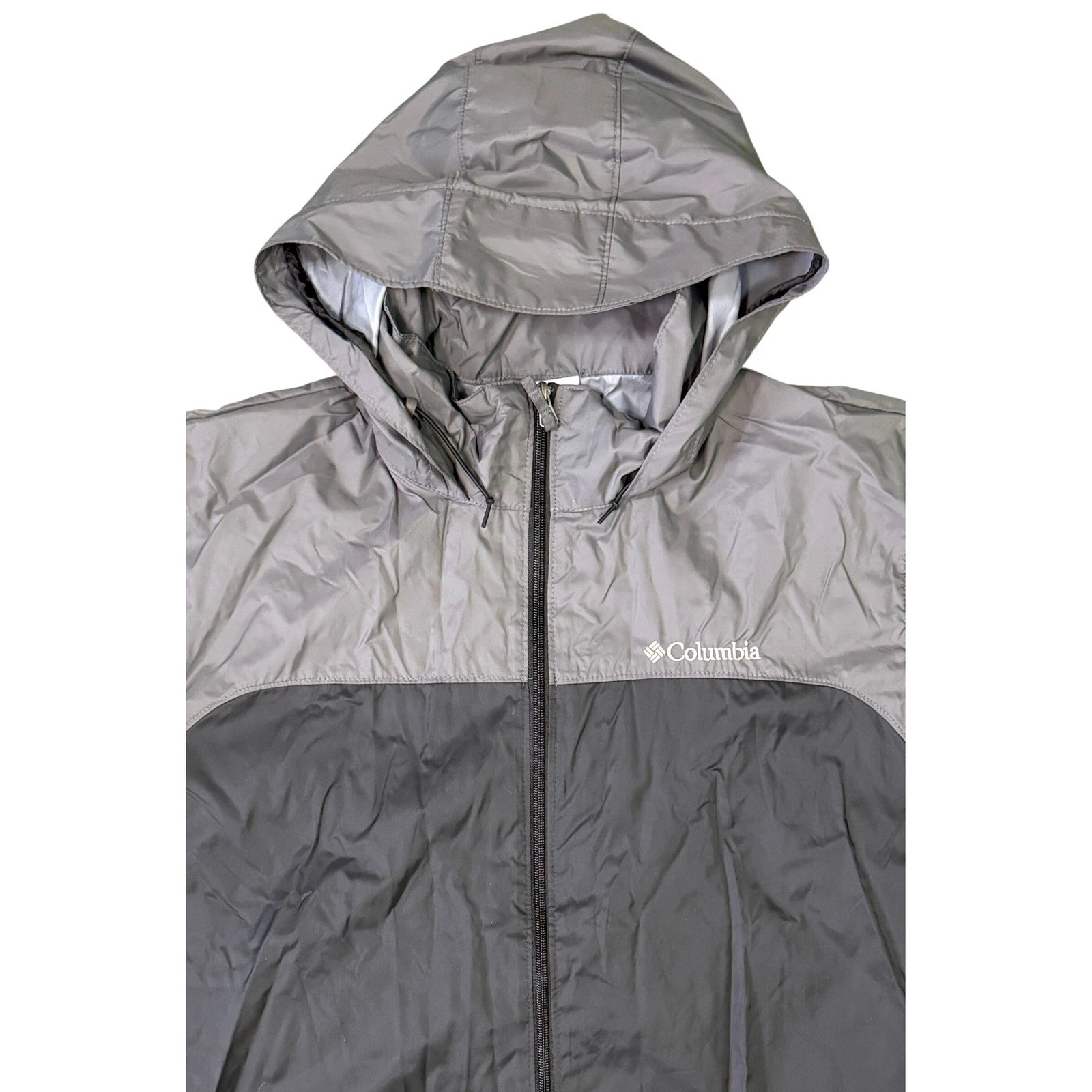 Columbia Mens Grey Black Colorblock Hooded Windbreaker Jacket Size Large