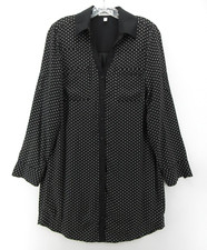 Express Dress Women Small Black Portofino Shirt Button Up Polka Dots Roll Tab