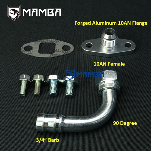 90 Deg 3/4" Turbo Oil Return Barb Fitting Kit Garrett GT37R GT40R GT42R GT45R - Picture 3 of 3