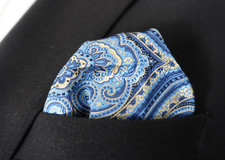 NEU - Herren Anzug Einstecktuch - blau-gold mit Ornament - 22 x 22 cm - Sakko !