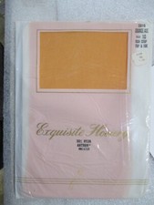 1PR VINTAGE UNBRANDED RT SHEER HEEL MICRO MESH NYLON STOCKINGS SZ 10 MED ORANGE