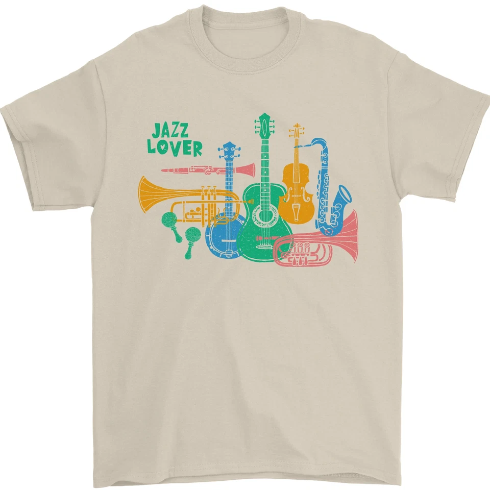 Jazz Amant Manches Trompette Saxophone Clarinet T-Shirt 100% Coton - Photo 3/4