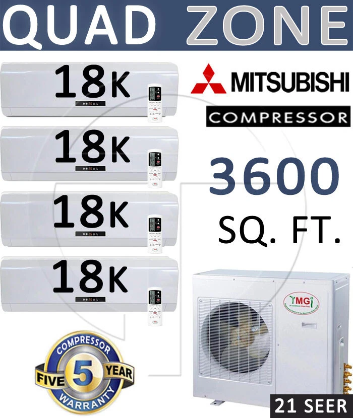 72000 BTU Quad Zone Ductless Mini Split Air Conditioner Heat: 18k+18k  +18k+18k | eBay