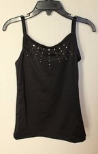 DANSKIN Freestyle Girls S 6 6X Black Dance Top Stretch Cami Camisole Studs