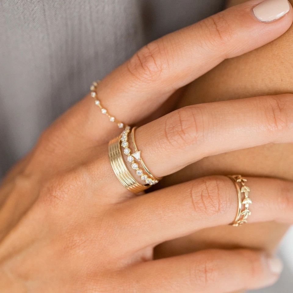 Damen Ring 14K Goldring 585 mit 5mm Breite STACK RINGS 5in1 Stapelring - Bild 3 von 4
