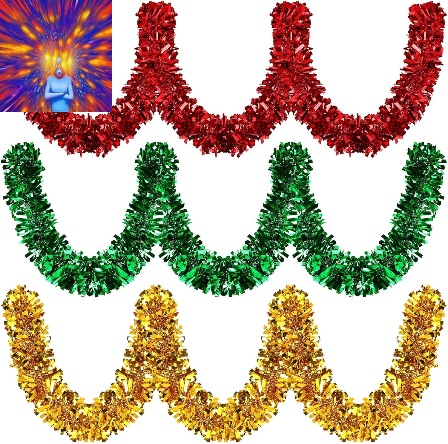Xmas Tinsel Garland Decor, Christmas Metallic Garlands Red Green Gold Hanging Ga
