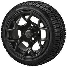 (4) Golf Cart 215/35R12 Deli Radial Low Pro Tire on 12x7 Matte Black Ninja Wheel