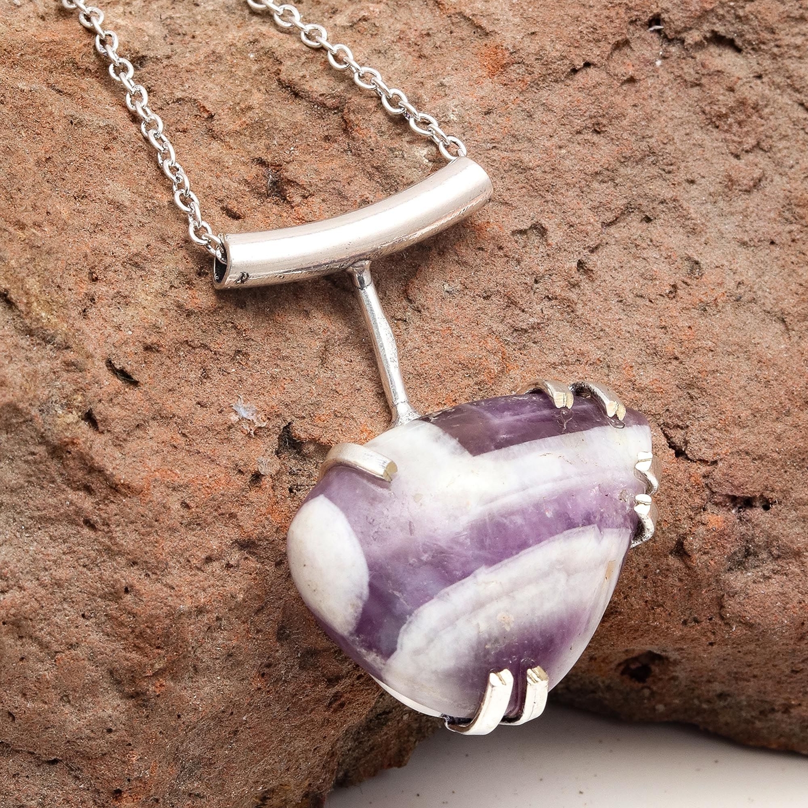 Amethyst Lace Agate Gemstone Necklace for Mother's Day 20 Inch