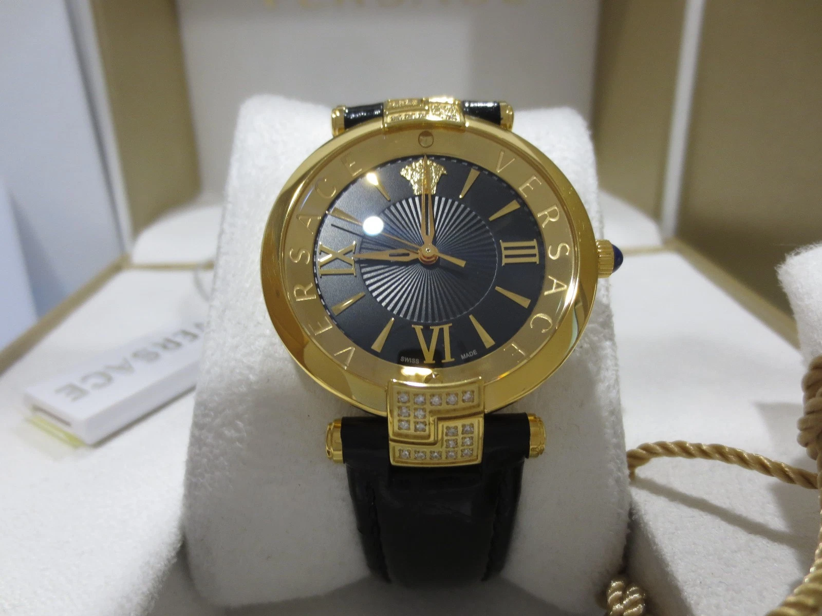 Orologio Versace Donna VAI060016 Rêvive Quadrante Smaltato Nero Pelle 36 DIAMANTI