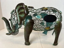 Elephant Cork Caddy Holder Metal And Glass Stones Oak & Olive Home Bar Decor