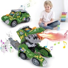 Dinosaur Toys for 3 Year Old Kids,2 In1 Transformation Dino Car With Music Light