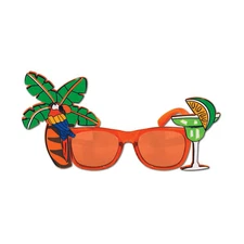 Novelty Party Luau Frames Adult Plastic Sunglasses, Orange Green, One Size 8.5"
