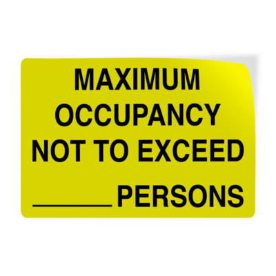 Horizontal Vinyl Stickers Maximum Occupancy Not to Exceed 24 Persons Facility