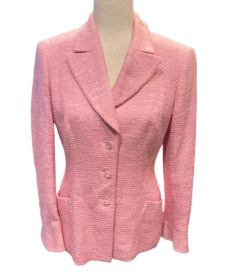 Escada Wool Blend Pink Shimmer 3 Button Jacket Blazer Women s Size 34
