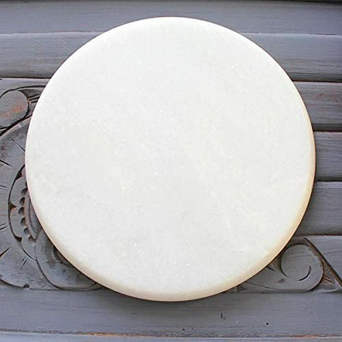 White Heavy Base Marble Chakla with Wooden Belan Wooden Rolling Pin Roti Maker - Image 2 of 3