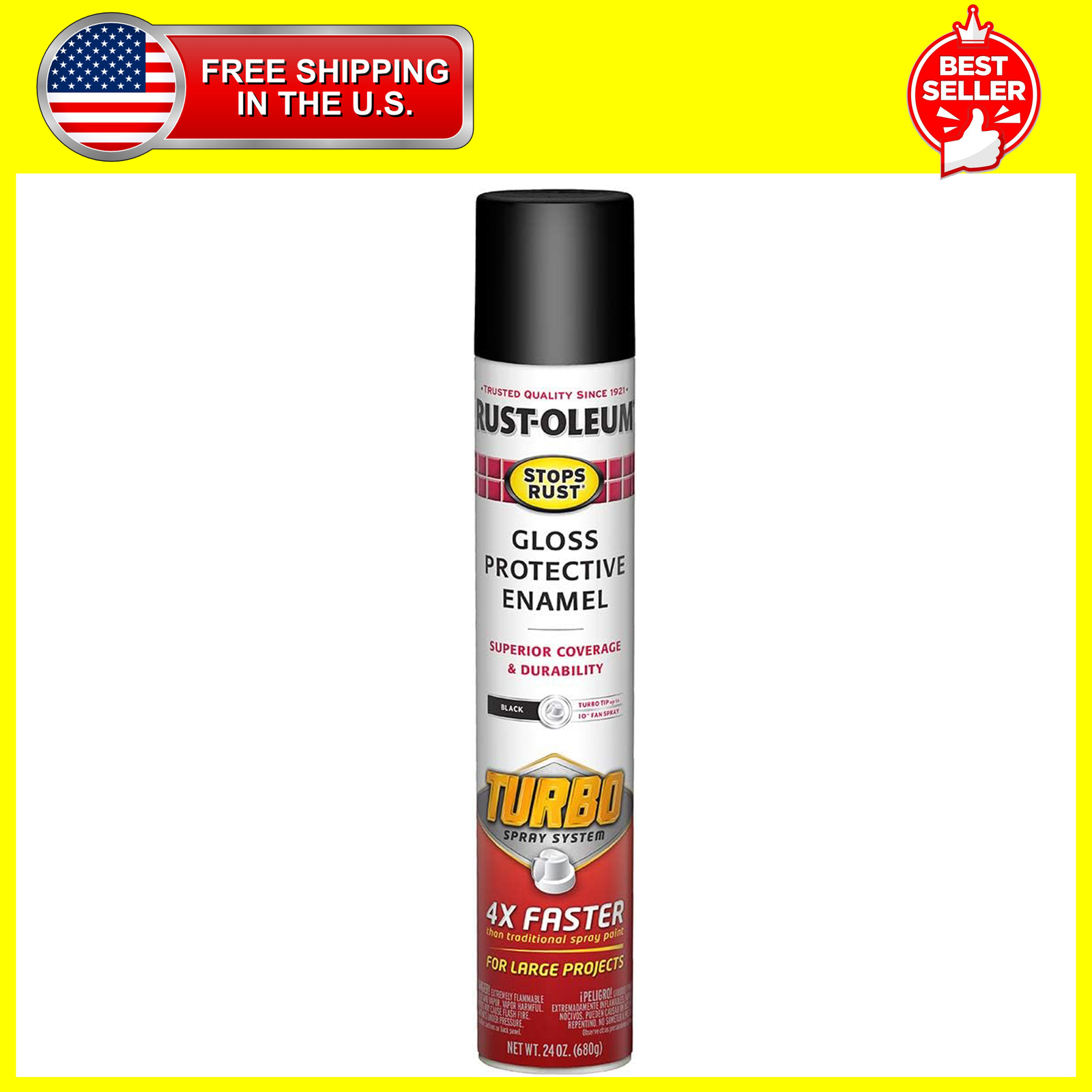 Rust-Oleum 334128 Stops Rust Turbo Spray Paint, 24 oz, Gloss Black