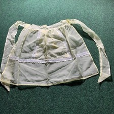 Sheer Half Apron Kitchen VTG Yellow Flocked Flower Butterfly White Lace Eyelet