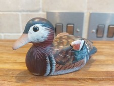 Vintage geschnitzter Stein Ente Köder handbemalt Glasaugen sehr schwer Briefbeschwerer