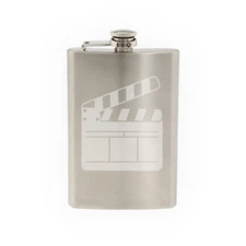 Cinema Home Theater Pt. 9 - Film Slate Clapper Board-8 oz etched flask