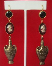 Pair of Vintage Victorian-Style Cameo & Urn Earrings