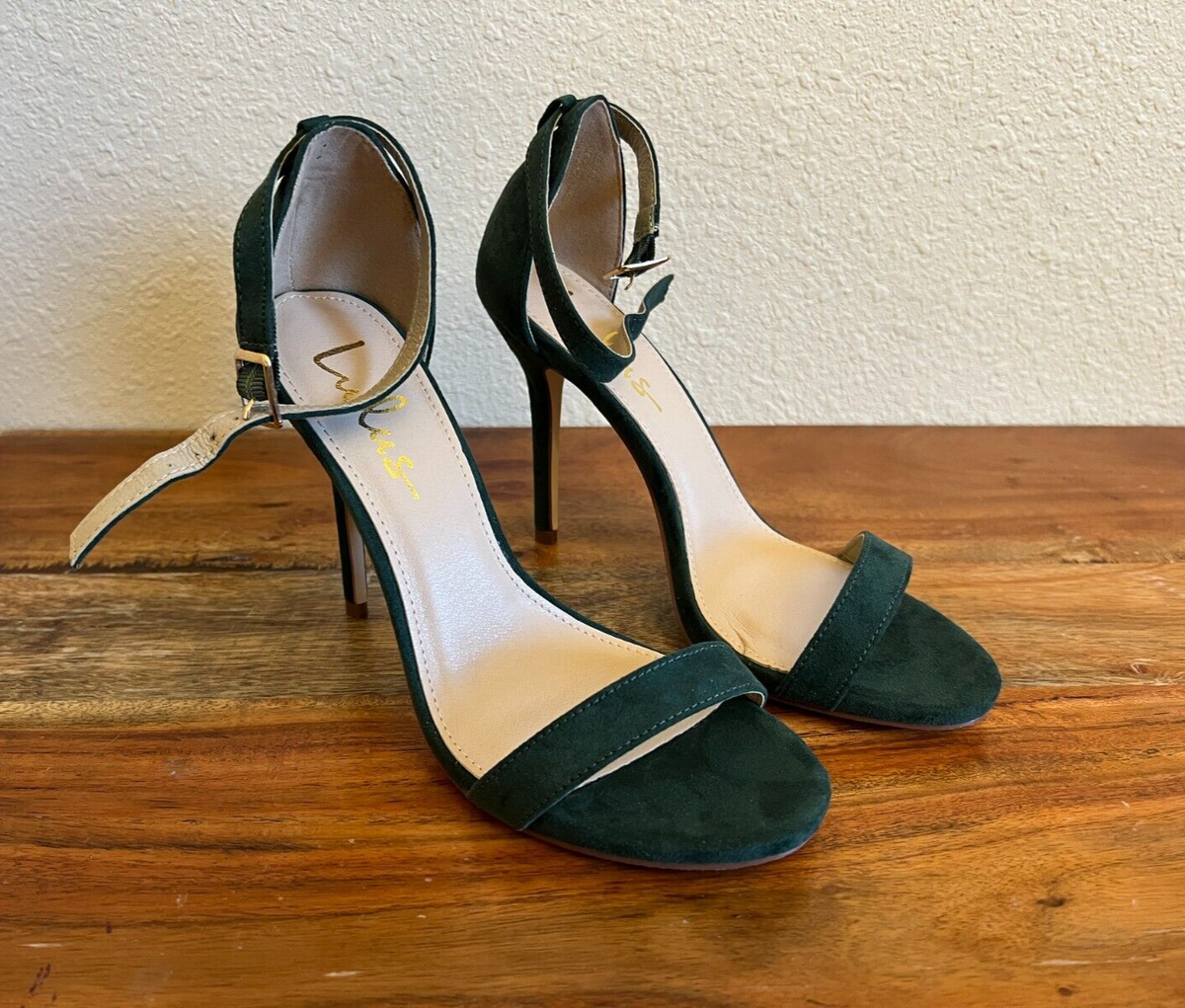 New Lulus Womens Elsie Forest Green Ankle Strap Stiletto Heels