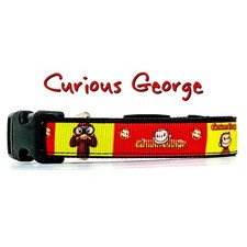 Curious George dog collar handmade adjustable buckle 5/8" wide or leash cartoon