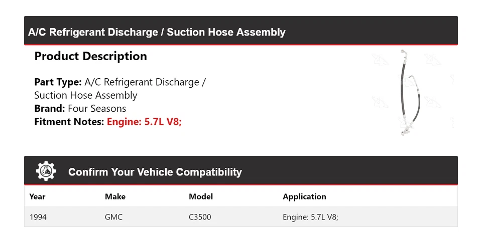 Шланг в сборе для разгрузки/всасывания хладагента кондиционера 1994 GMC C3500 4 сезона - Изображение 2 из 4