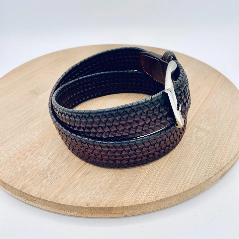Cinturón Torino Para Hombre 32 Pequeño Marrón Cuero Trenzado Hebilla Plateada EE. UU. Foto 4 de 4