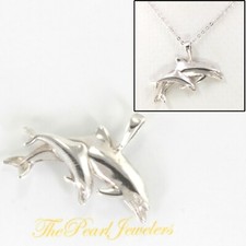 Sterling Silver Mother  Child Dolphin Pendant Necklace