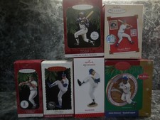 6 baseball ornaments  jackie robinson/ hank aaron/g.brett/ 2 nolan ryan/cal ripk