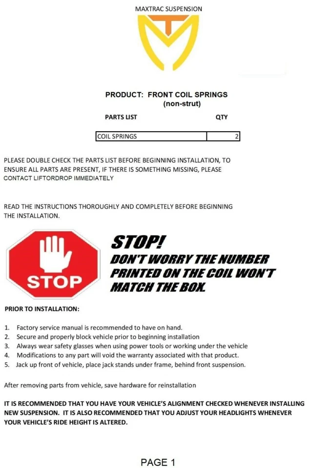 Muelles helicoidales de elevación delanteros MaxTrac 753520-6 de 2" para Ford F150 V6 1997-2003 Foto 2 de 4