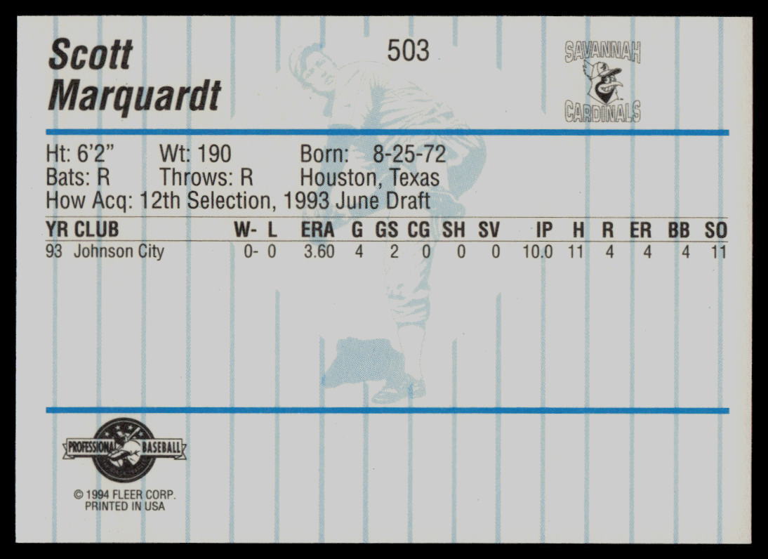 1994 Fleer ProCards Scott Marquardt Savannah Cardinals | eBay