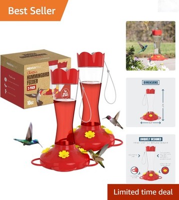 Hummingbird Feeders 10oz Glass 2-Pack Outdoors Hanging Nectar Bird Feeder