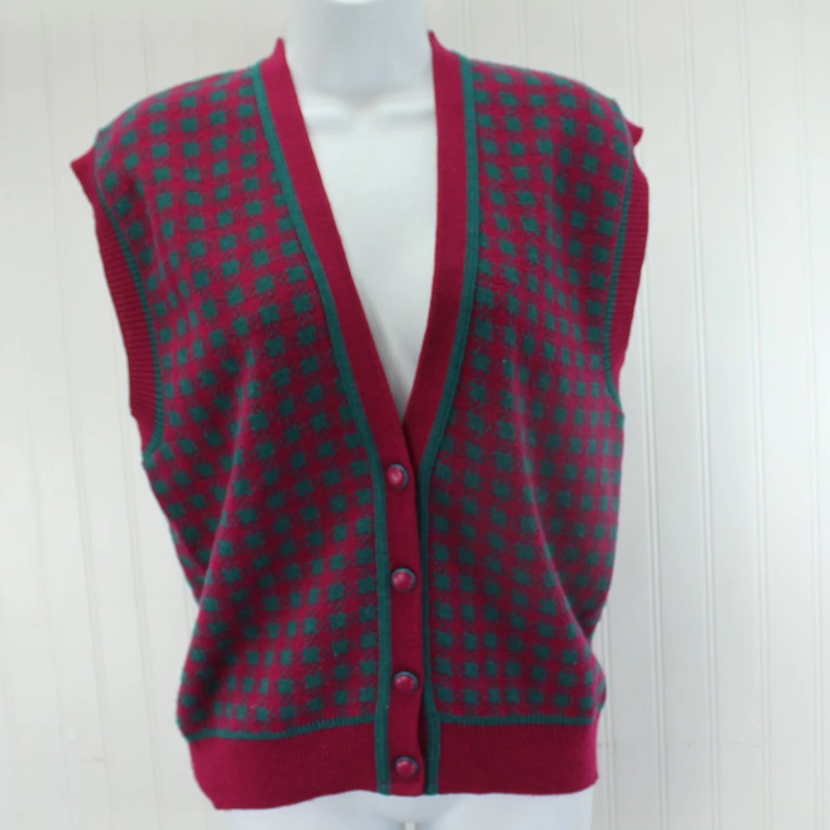 Pendleton Vtg Wool Sweater Vest Fuchsia Teal Womens LeBrun Scarf View 4