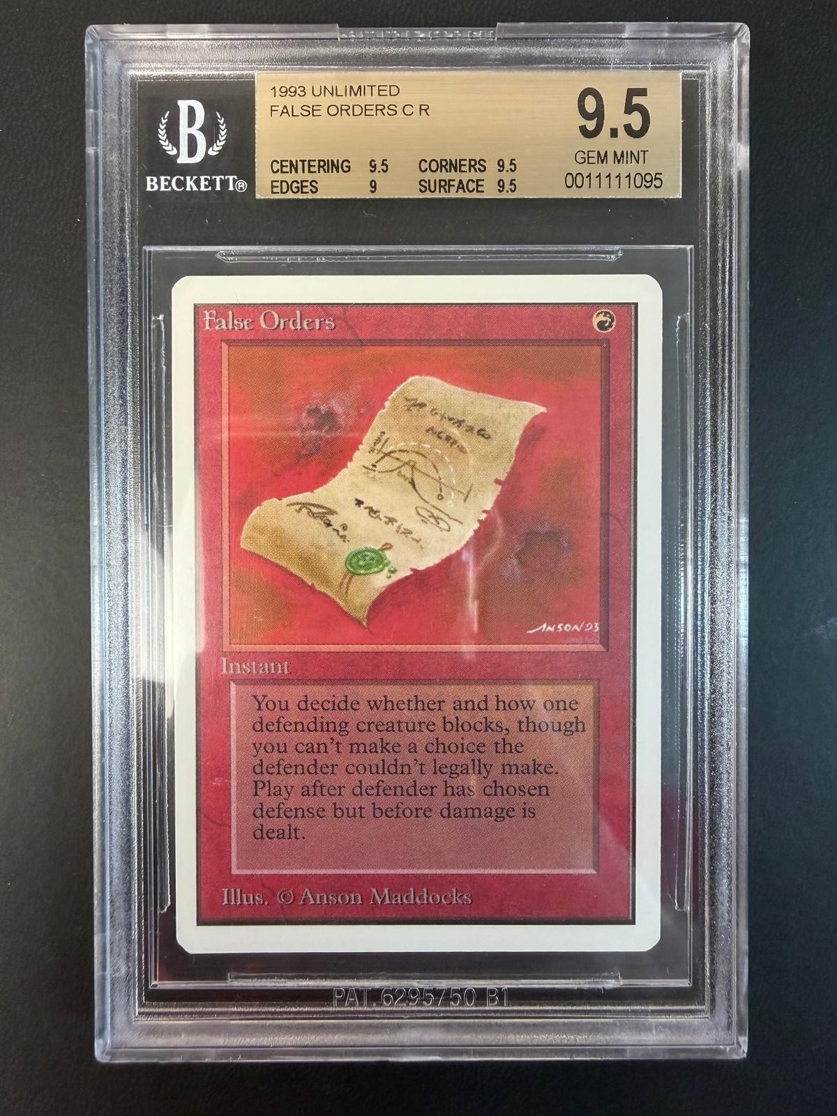 1993 Unlimited False Orders BGS 9.5 GEM MINT Edges 9 Graded Magic MTG