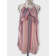 BCBGMAXAZRIA Boho Ruffle Halter Dress Striped Multicolor Flowy Size S Festival