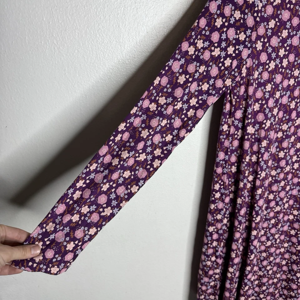 Nuevo Vestido Dip Floral Púrpura Elastizado Manga Larga Niñas XL Foto 3 de 4