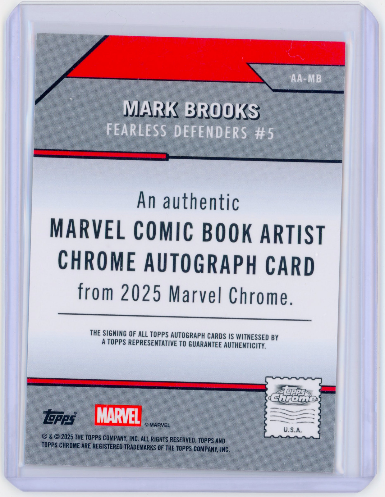 Topps Chrome Marvel 2025 | Mark Brooks Iron Man Lazer Auto /100 | #AA-MB thumbnail 2