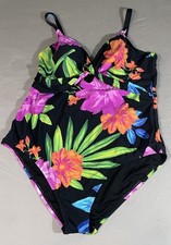Freshwater Plus Size Floral One Piece Swimsuit 2X Black Adjustable Strap