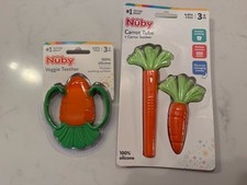 Set- Nuby Carrot Tube Teether Set Carrot Handle Teether Baby 3 Months NEW