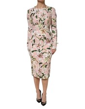 Dolce & Gabbana Pink Lily Viscose Sheath Stretch Midi Women's Dress